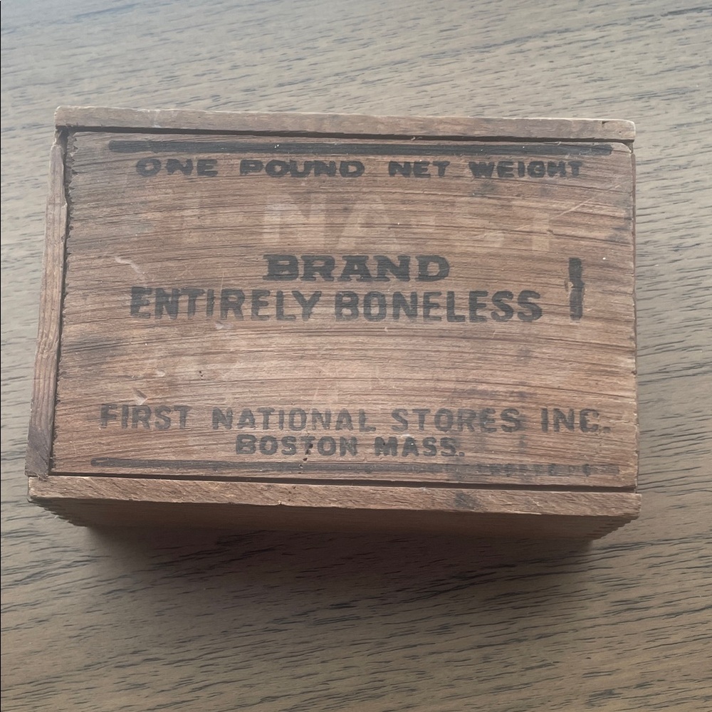 Vintage Wooden Crate Box - 'Entirely Boneless' Print - Brown